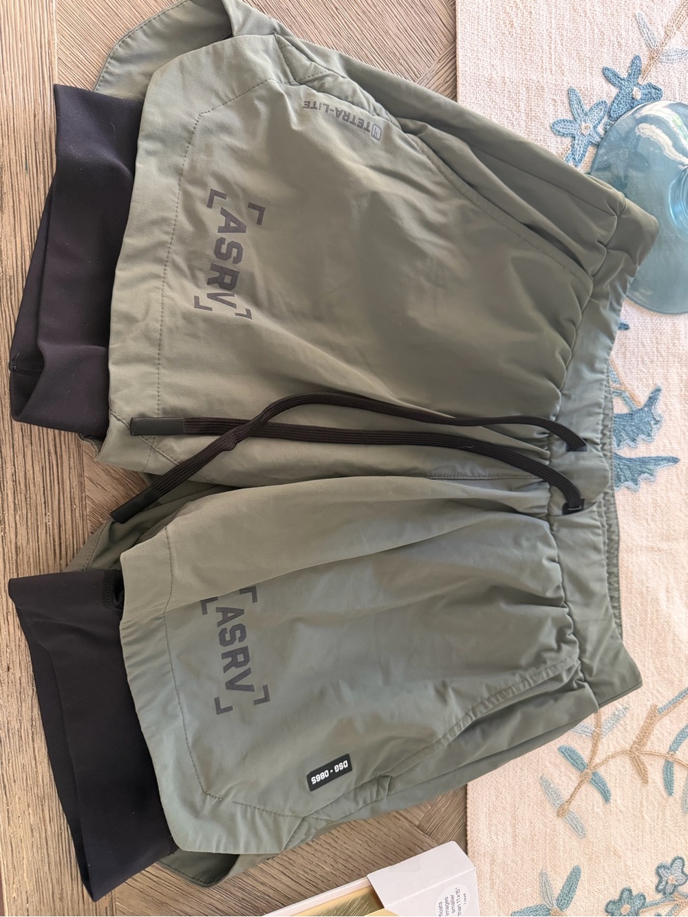 ASRV Olive Green Athletic Shorts with Black Inner Liner - Picture 2 of 2